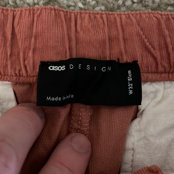 ASOS Salmon Corduroy Shorts size 32 with partial elastic - Picture 3 of 4